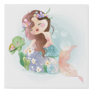 Cute Mermaid Faux Canvas Print