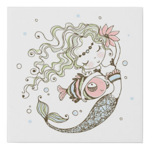 Cute Mermaid Faux Canvas Print