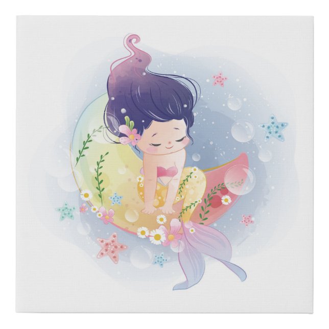 Cute Mermaid Faux Canvas Print (Front)