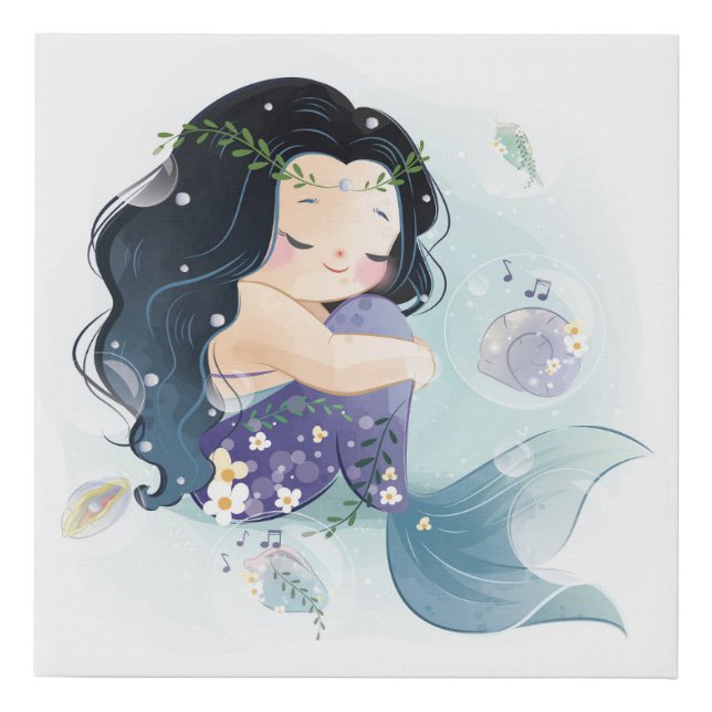 Cute Mermaid Faux Canvas Print (Front)
