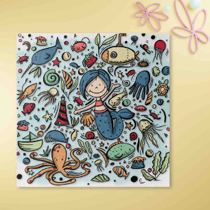 Cute Mermaid Fishes and Boats Cartoon Collage Jigsaw Puzzle
