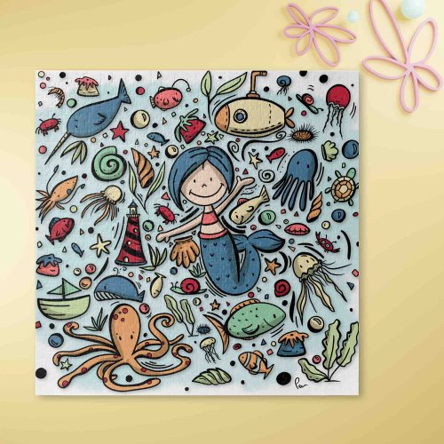Cute Mermaid Fishes and Boats Cartoon Collage  Jigsaw Puzzle
