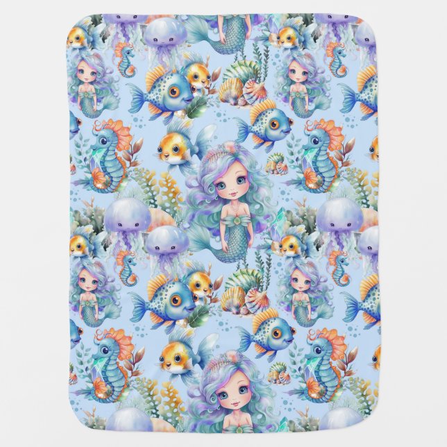 Cute Mermaid Fleece Baby Baby Blanket (Front)