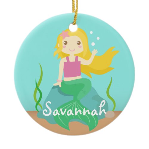 Cute Mermaid from the Ocean, For Girls Ceramic Ornament