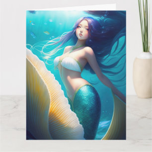 CUTE MERMAID GIRL ART BLANK GREETING CARDS
