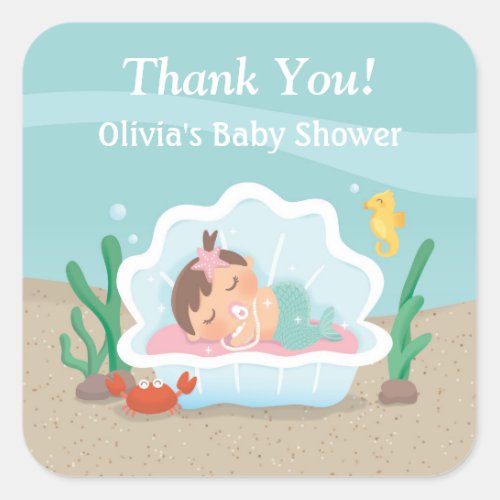 Cute Mermaid Girl Baby Shower Party Decor Stickers