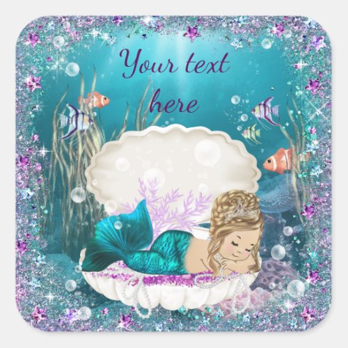 Cute Mermaid Girl Baby Shower Stickers