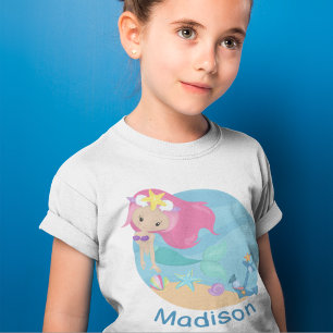 Cute Mermaid Girl Beach Birthday Party Custom T-Shirt