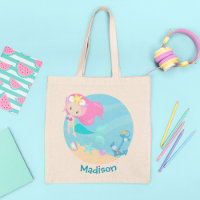 Cute Mermaid Girl Beach Birthday Party Custom Tote Bag