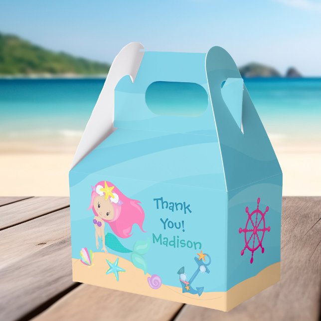 Cute Mermaid Girl Beach Custom Kids Birthday Party Favor Boxes (Creator Uploaded)