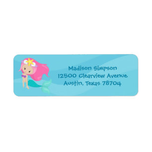 Cute Mermaid Girl Beach House Blue Return Address Label