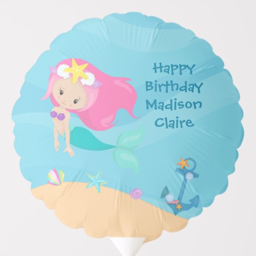 Cute Mermaid Girl Beach Kids Birthday Party Custom Balloon