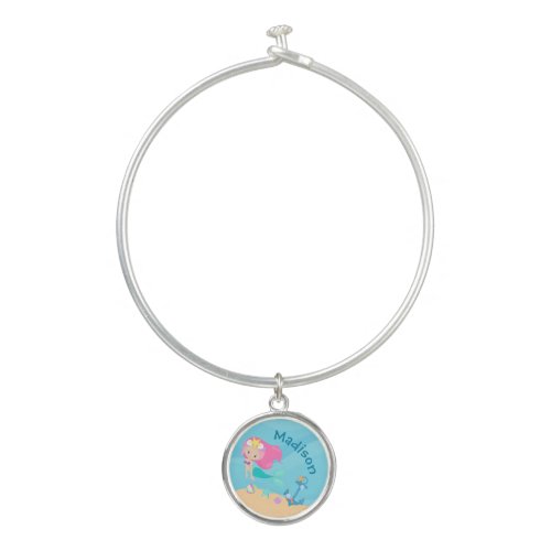 Cute Mermaid Girl Beach Personalized Kids Ocean Bangle Bracelet