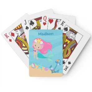 Cute Mermaid Girl Beach Personalized Kids Summer Poker Cards