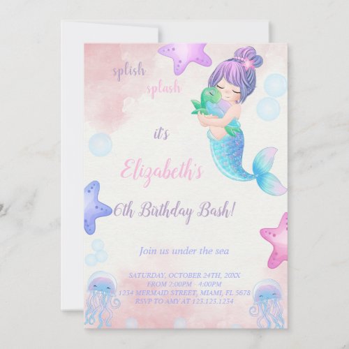 Cute Mermaid Girl birthday Invitation