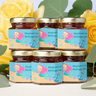 Cute Mermaid Girl Birthday Party Custom Kids Honey Jar Favors