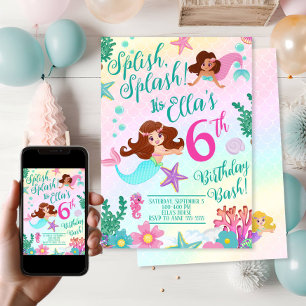 Cute Mermaid Girl Birthday Party Invitation