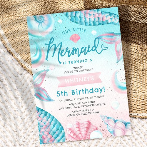 Cute Mermaid Girl Birthday Party Invitation