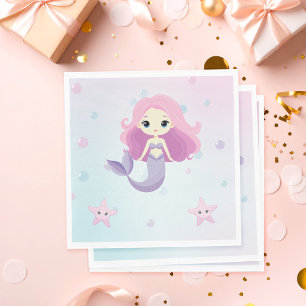 Cute Mermaid Girl Birthday Party Napkins