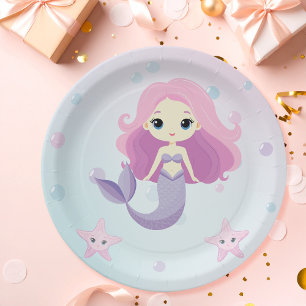 Cute Mermaid Girl Birthday Party Paper Plates