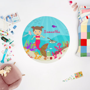 Cute Mermaid Girl Colorful Ocean Nursery Bedroom Outdoor Rug