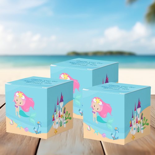 Cute Mermaid Girl Custom Kids Beach Birthday Party Favor Boxes