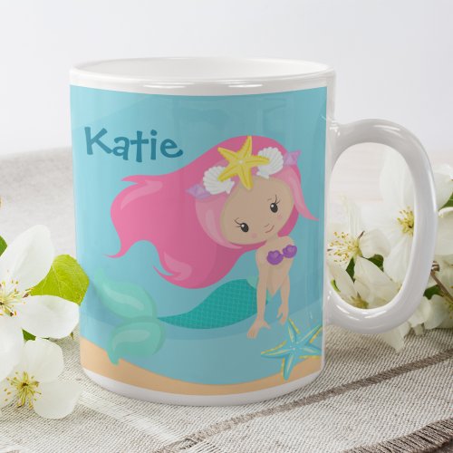 Cute Mermaid Girl Custom Kids Ocean Beach House Coffee Mug