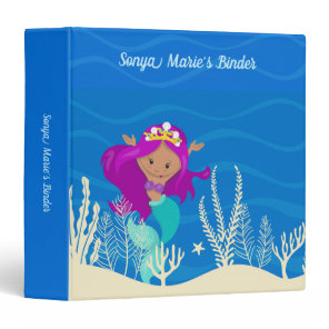 Cute Mermaid Girl Custom Kids Ocean Photo Album 3 Ring Binder