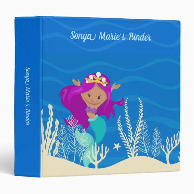 Cute Mermaid Girl Custom Kids Ocean Photo Album 3 Ring Binder (Front/Spine)