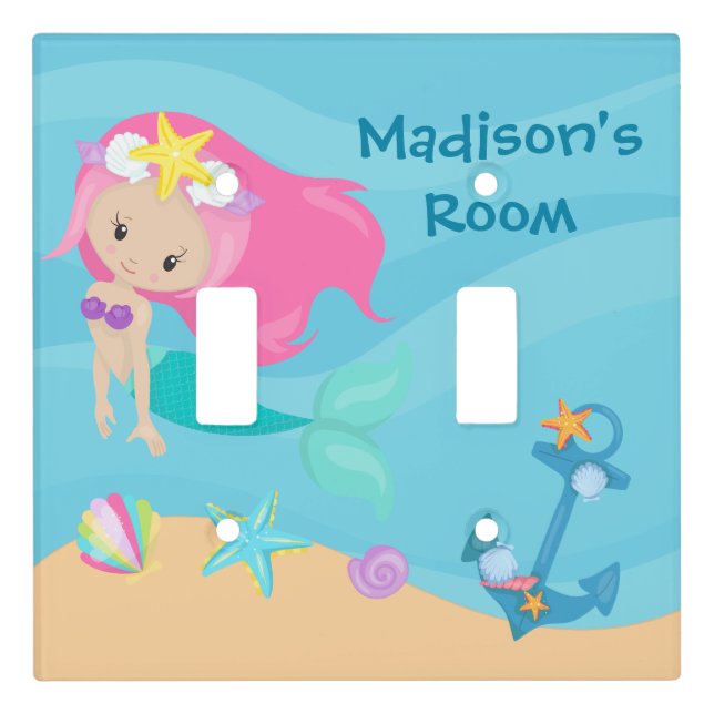 Cute Mermaid Girl Custom Kids Room Beach House Light Switch Cover (Front)