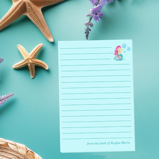 Cute Mermaid Girl Custom Teal Lined Beach Post-it Notes (Creator Uploaded)