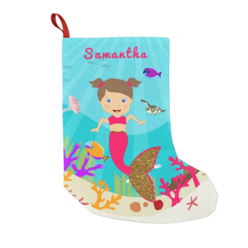 Cute Mermaid Girl in Colorful Ocean Ceramic Orname Small Christmas Stocking
