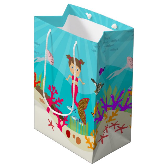Cute Mermaid Girl in Colorful Ocean Medium Gift Bag (Front Angled)