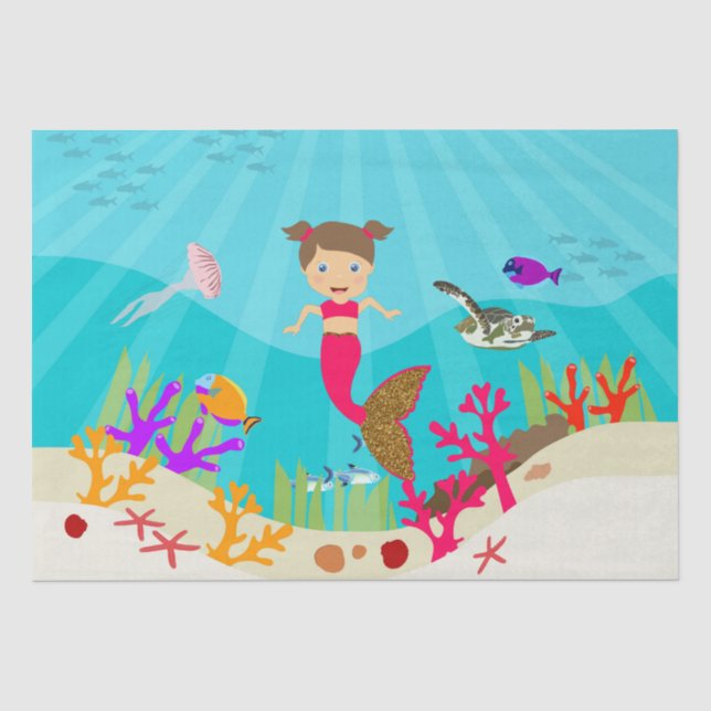 Cute Mermaid Girl in Colorful Ocean Tissue Paper (Front)