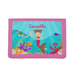Cute Mermaid Girl in Colorful Ocean Tri-fold Wallet