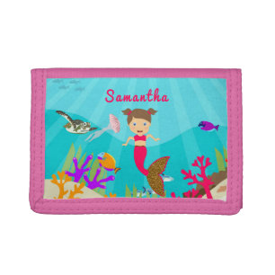 Cute Mermaid Girl in Colorful Ocean  Trifold Wallet