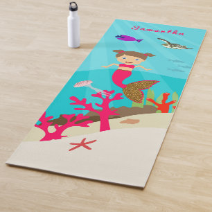 Cute Mermaid Girl in Colorful Ocean  Yoga Mat