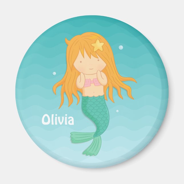 Cute Mermaid Girl, Kids Personalized Magnet (Front)