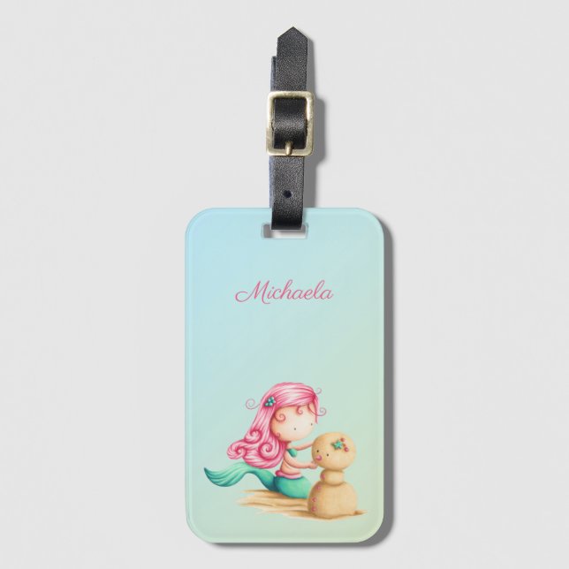 Cute Mermaid Girl Luggage Tag (Front Vertical)