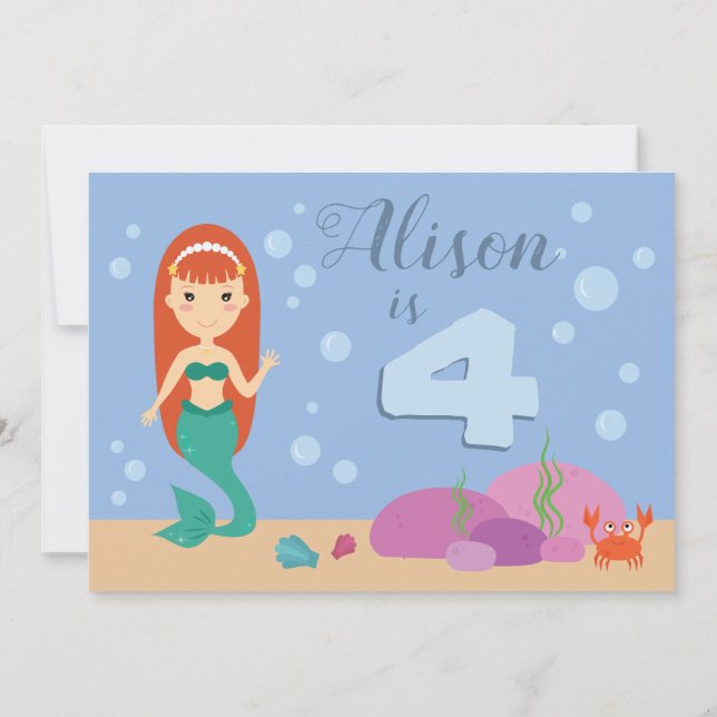 Cute mermaid girl ocean sea summer birthday party invitation (Back)