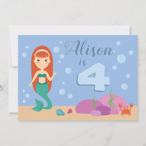 Cute mermaid girl ocean sea summer birthday party invitation