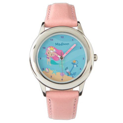 Cute Mermaid Girl Personalized Beach Kids Name Watch