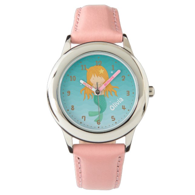 Cute Mermaid Girl Personalized Girls Watch (Front)