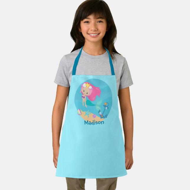 Cute Mermaid Girl Personalized Kids Beach Apron (Insitu)