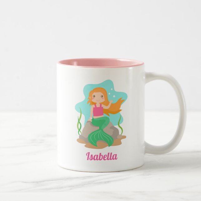 Cute Mermaid Girl Under The Sea Personalized Two-Tone Coffee Mug (Right)