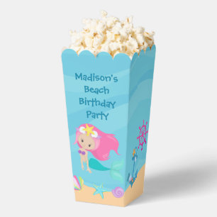 Cute Mermaid Girls Beach Birthday Party Popcorn Favor Boxes