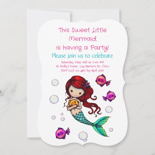 Cute Mermaid Girls Birthday Party Downloadable Invitation
