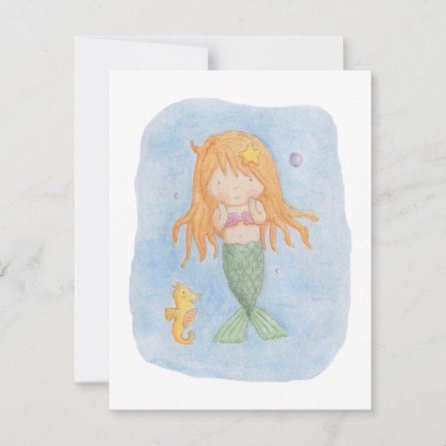 Cute Mermaid Girls Birthday Party Invitations (Front)