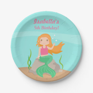 Cute Mermaid Girls Birthday Party Plates