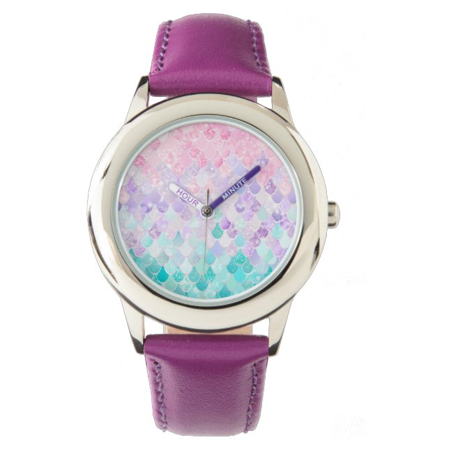 Cute Mermaid Girls Kids  Jewelry, Pink, Purple Watch (Front)